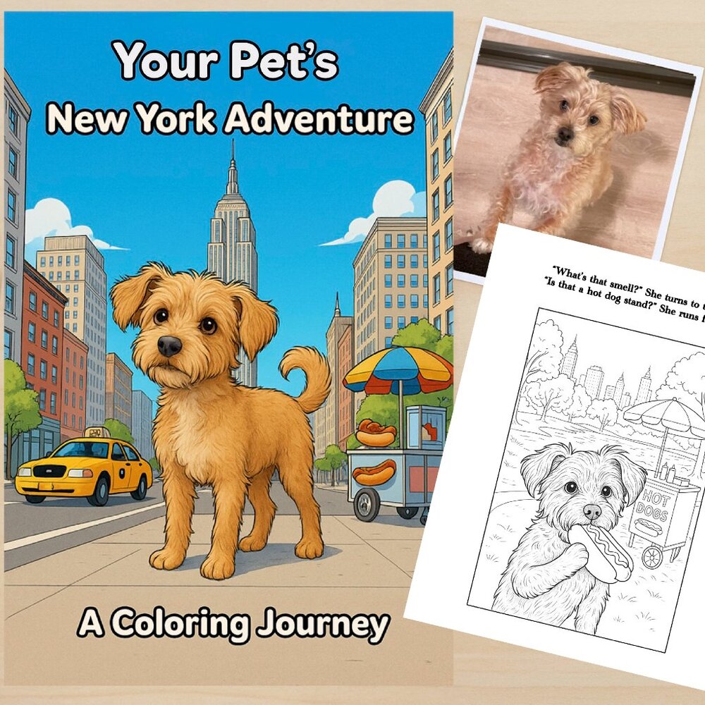 Custom Pet Adventure Coloring Book – A Day in New York City Storybook